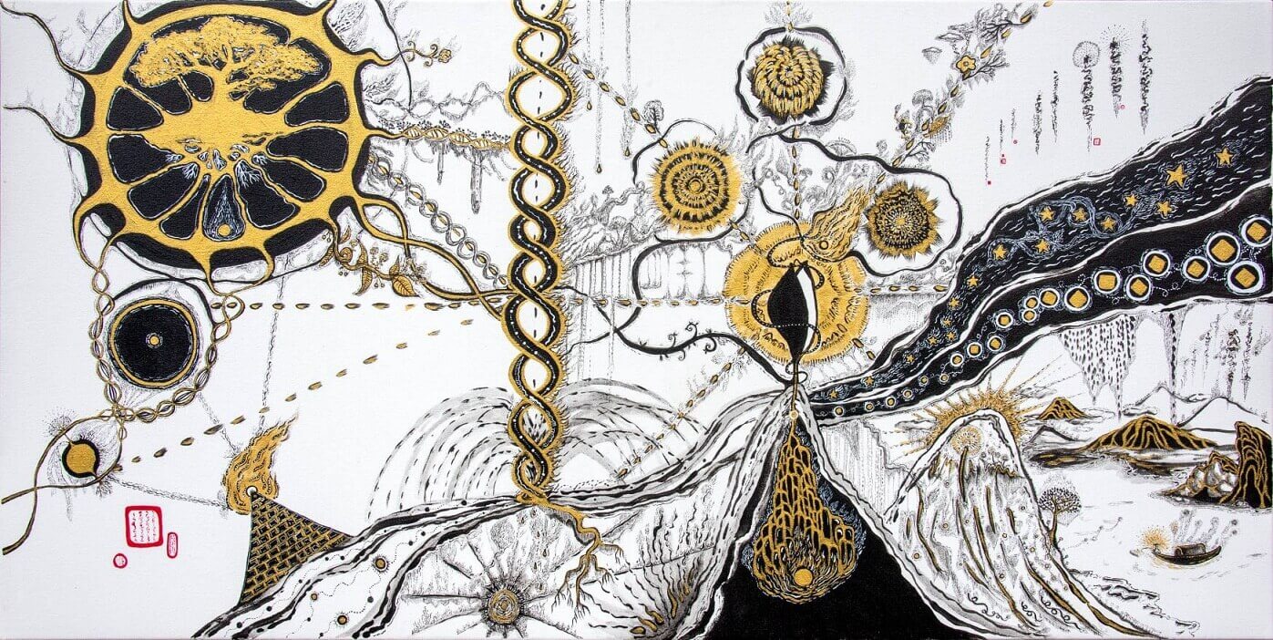 黎橘（ORANGE LI），無限的源頭，24 '' x 48 ''，acrylic on canvas，2020