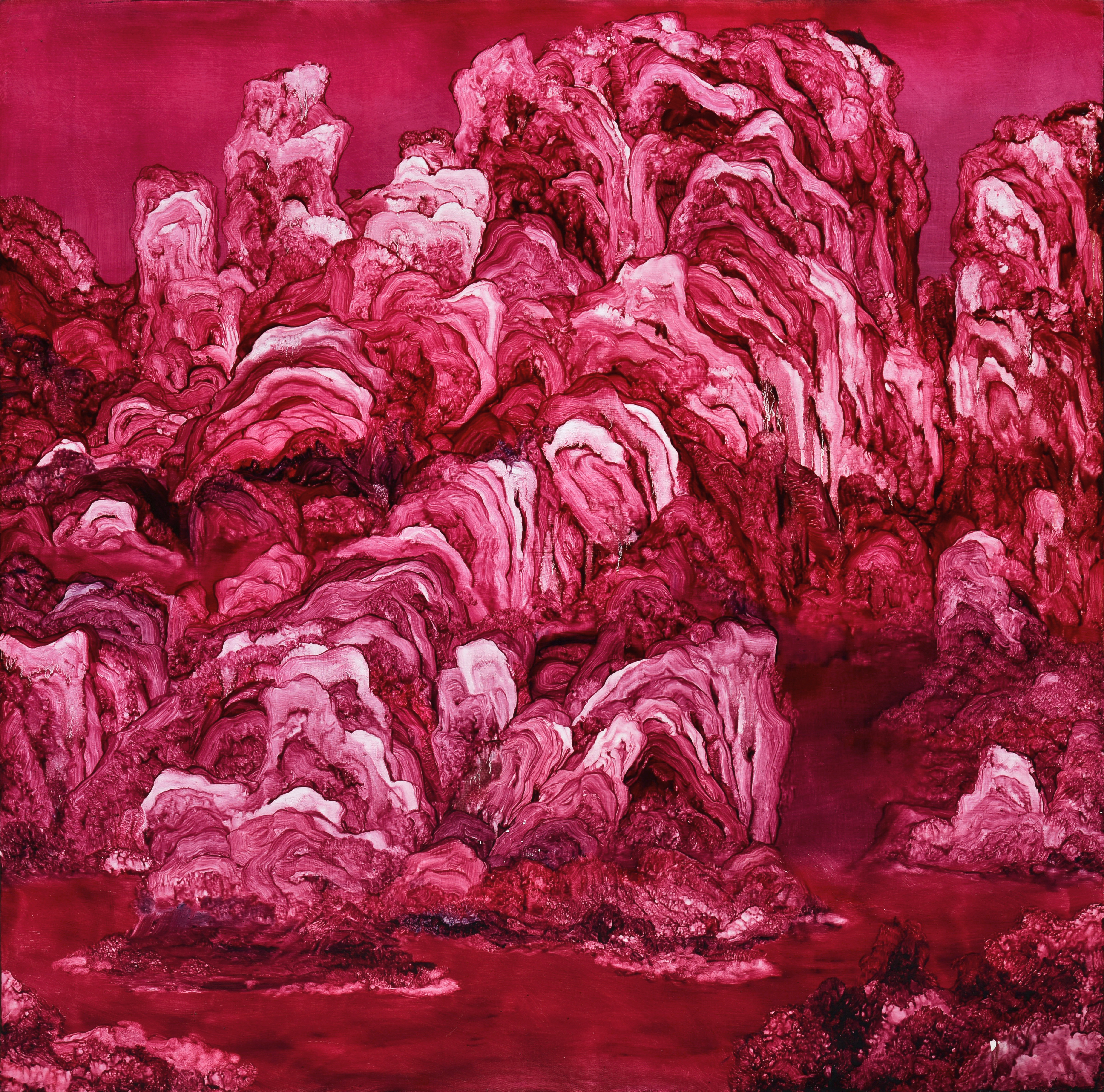 常陵 五花肉系列-肉山水-仰山壯圍圖 2018 油彩 120x120cm