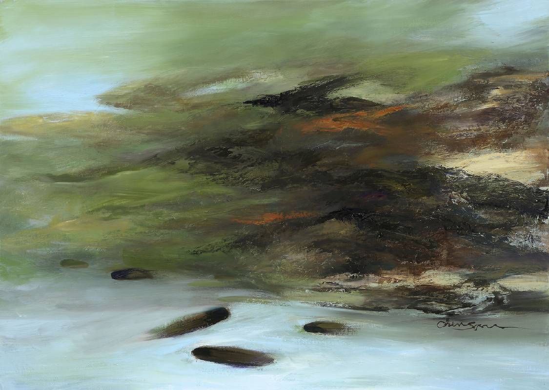 塵三Chen San /  山戲魚	Frolicking Mountain Fish , 油畫 Oil on canvas , 65.5x91 cm , 2015