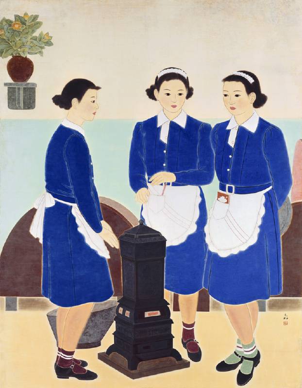 林之助 | 小閒 膠彩、紙, 1939 195.5×152公分 臺北市立美術館典藏