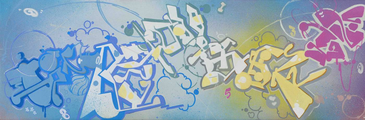 AIKS｜數字—壹 Numbers: ”One” in Traditional Chinese Numerals｜2021｜壓克力、噴漆於畫布 Acrylic and Spray on Canvas｜20 x 60 cm