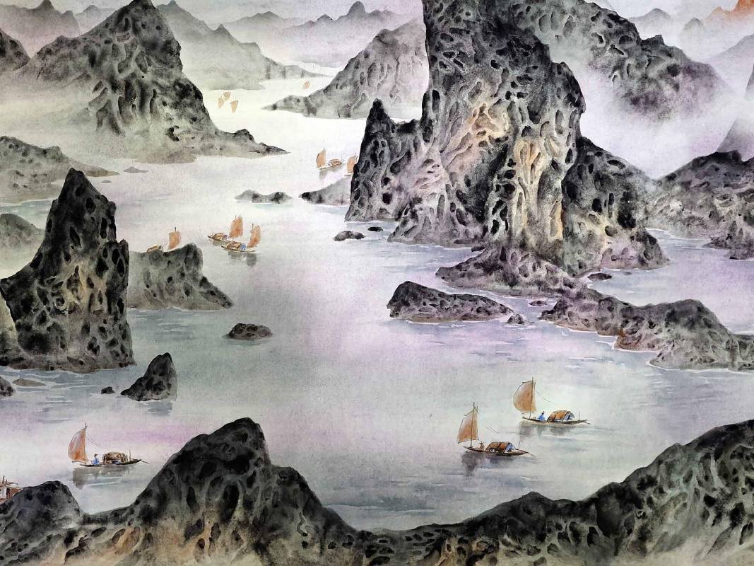 巫登益，《江山帝景》，彩墨 紙本，65.6 x 1588 cm，2021（局部）。圖/巫登益美術館提供