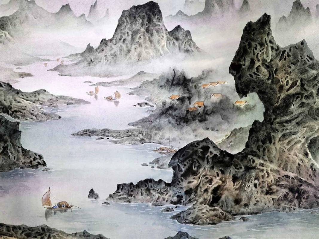 巫登益，《江山帝景》，彩墨 紙本，65.6 x 1588 cm，2021（局部）。圖/巫登益美術館提供