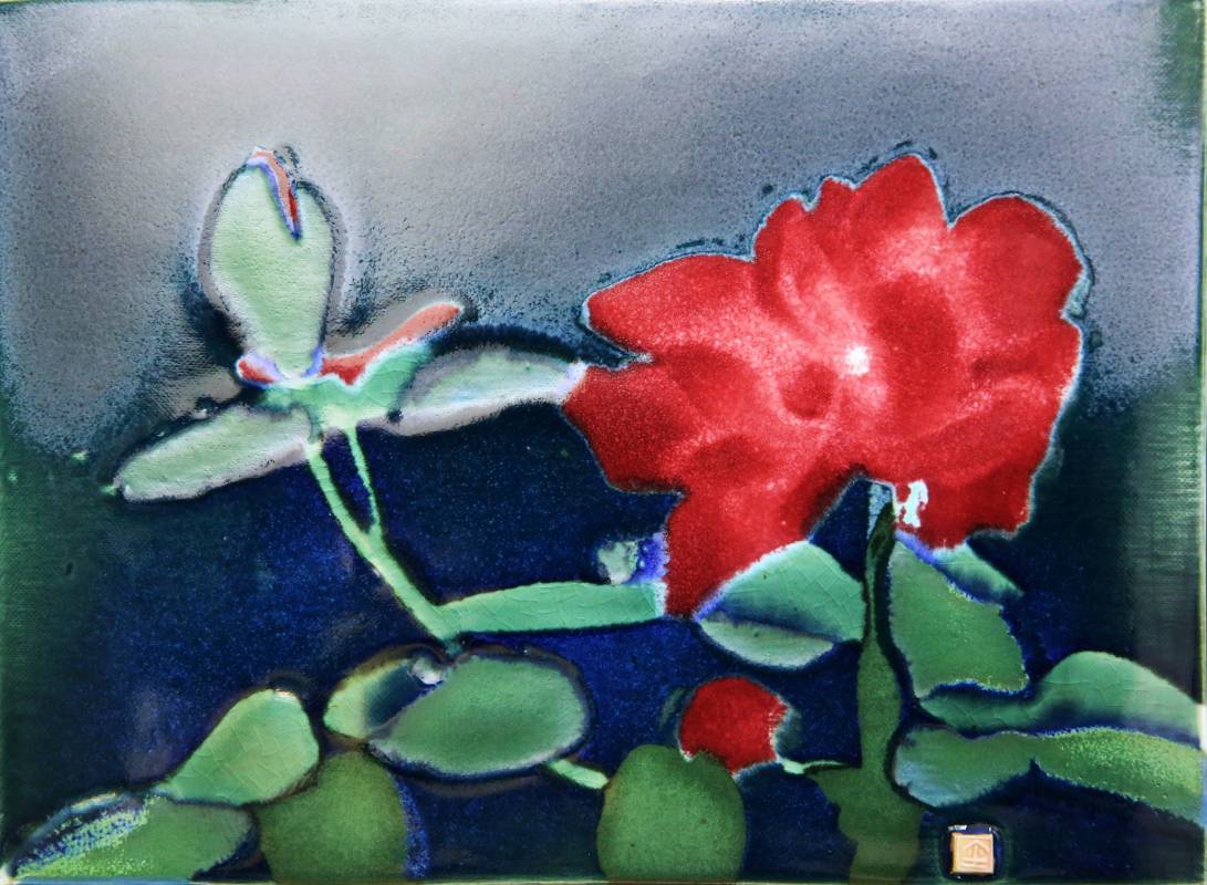 范振金 玫瑰花 2017年 21x28.5cm 釉彩陶板