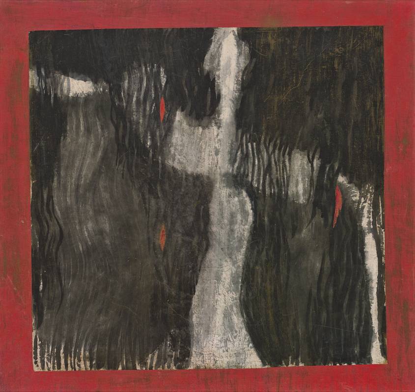 劉永仁〈91-32-B〉 40 x 41 cm   1991年  水墨、宣紙、紅布