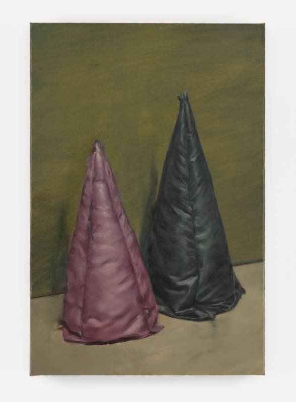米凱爾·博伊曼斯（Michaël Borremans），《紫色和藍色椎體》，2020年，布面油畫，60.6 x 40.2 x 4.7 cm厘米。圖片由藝術家及卓納畫廊提供