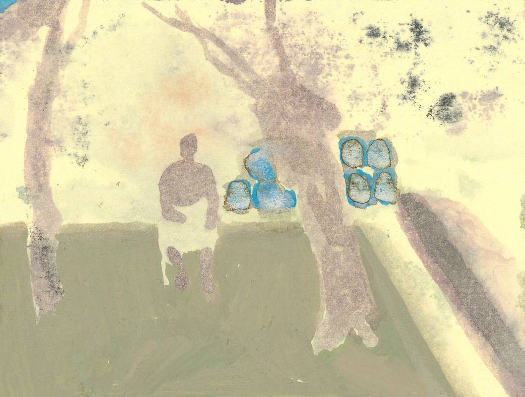 鄭帛囪《無題》，2013-2022，水彩、原子筆、油漆筆、立可白（帶）／便條紙，7.6 x 10 cm