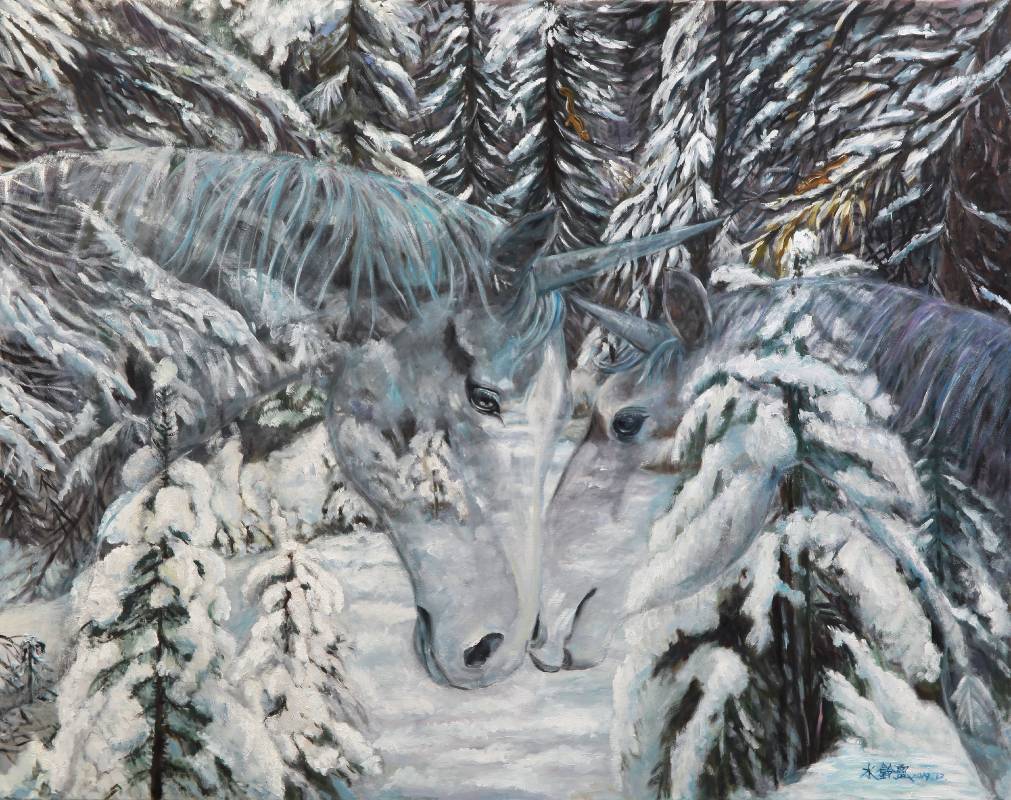 《雪地情深》 Oil on canvas 116.5x91cm  2020