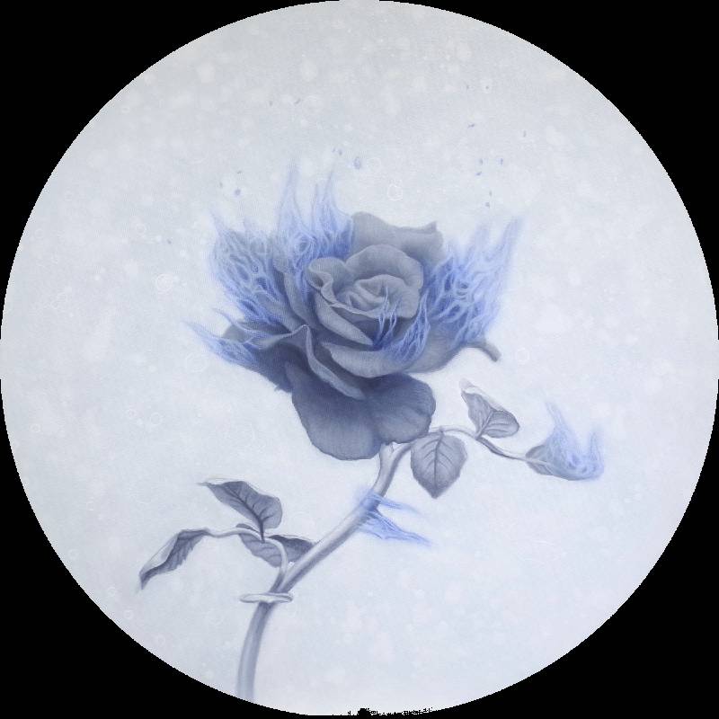 Q Min LIN 林庭如_The glimmer V- Meaning of rose 光的樣子V-玫瑰的意義_oil painting on canvas 油彩畫布_直徑40cm_2022