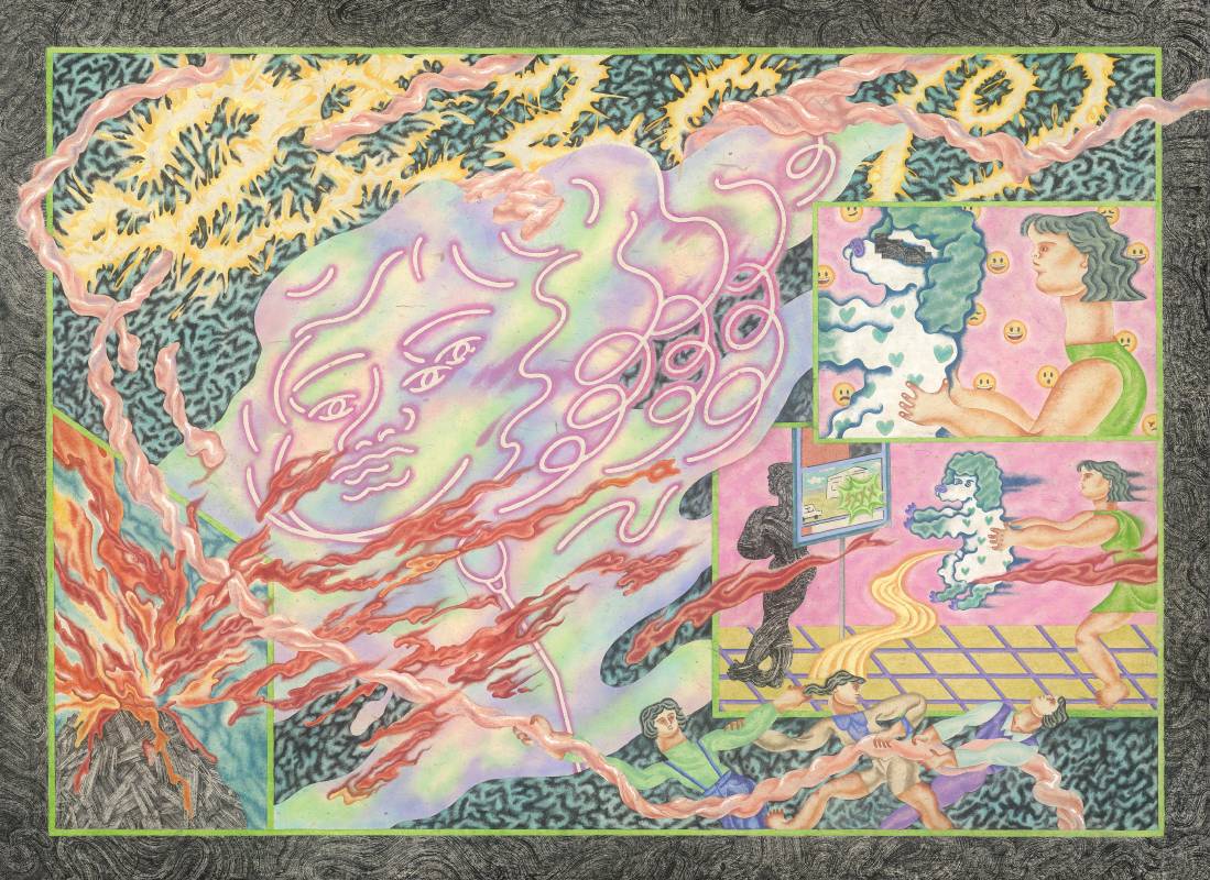 藝術家顏妤庭作品《截圖-4》水墨、膠彩、紙本，71 x 96 cm，2021。