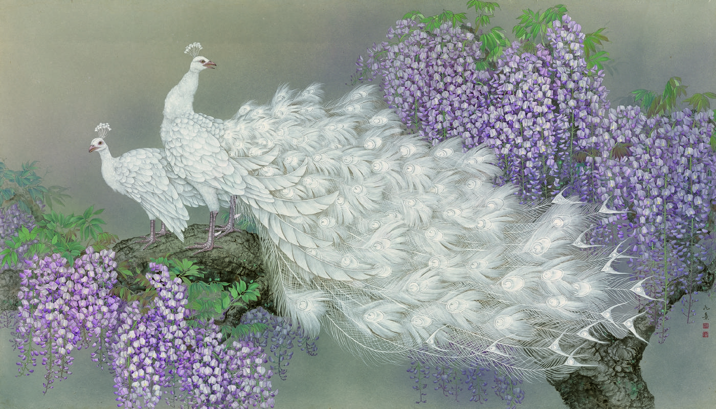 《紫氣東來》岩繪具‧土繪具‧雲肌麻紙 210x120cm