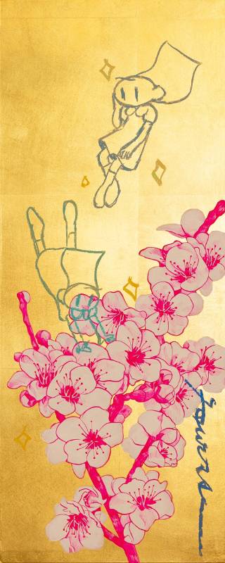 Maho Takahashi SAKURA / Pink 壓克力/洋金箔/木板 Acrylic, Brass leaf, Wooden panel 2023 50Lx20Wx2Hcm
