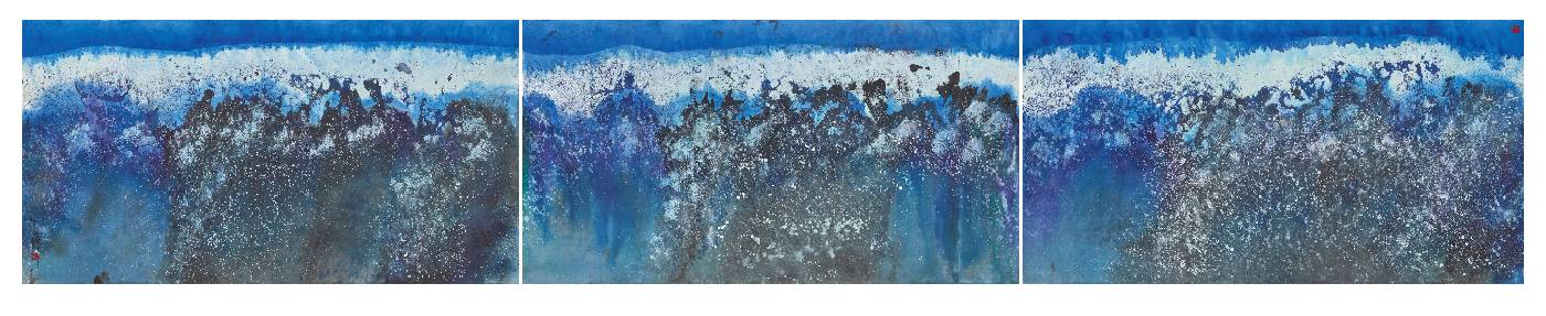 江心靜Chiang Hsin Ching _海洋心象-藍色空間Blue Space_水墨設色紙本Ink, Color on Paper_76x144 cm X3  76x432 cm_2015_