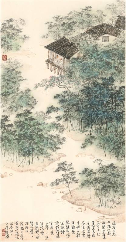 許郭璜〈竹林清話〉 68 x 34.5 cm 1988年 水墨、設色、紙本、框