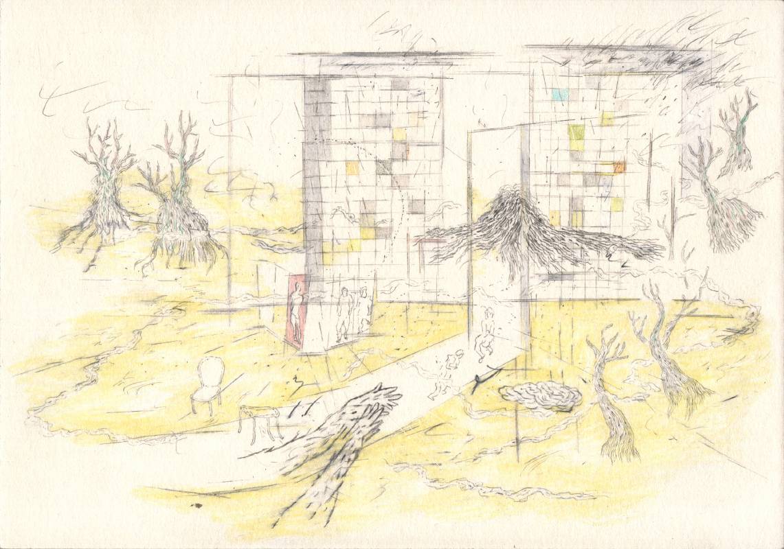 陳曉瑩,《一個地方的記憶 移民局》, 鉛筆、色鉛筆、紙張, 14.8 x 21 cm, 2018