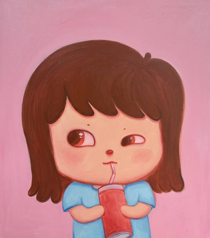 李西西 XX Li_Drinking a Coke_2023_壓克力彩、畫布 Acrylic on Canvas_90 x 80 cm