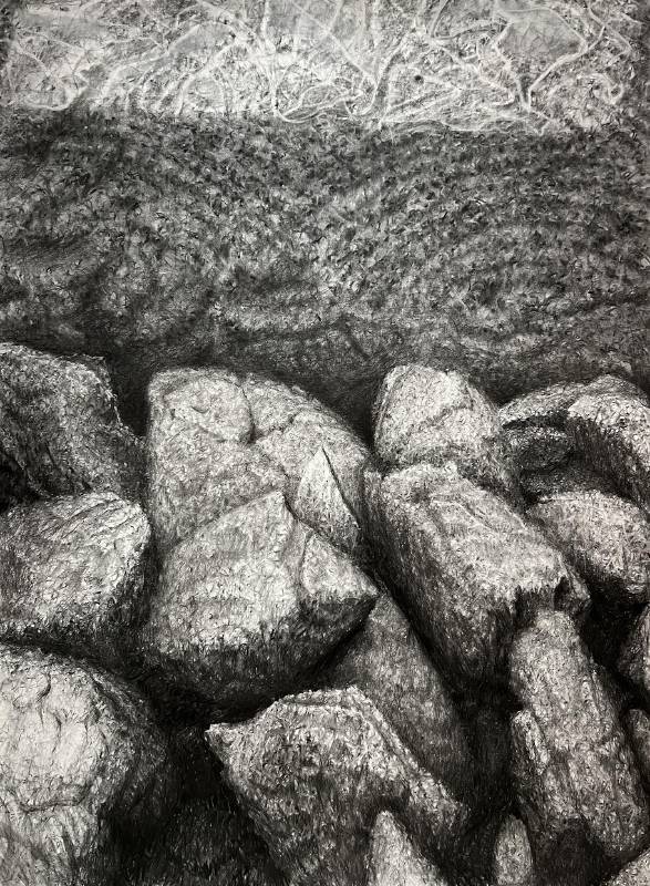 圖八	丹．馬諸卡，《岸邊》2023，炭精筆、紙，121 x 89.5 cm
