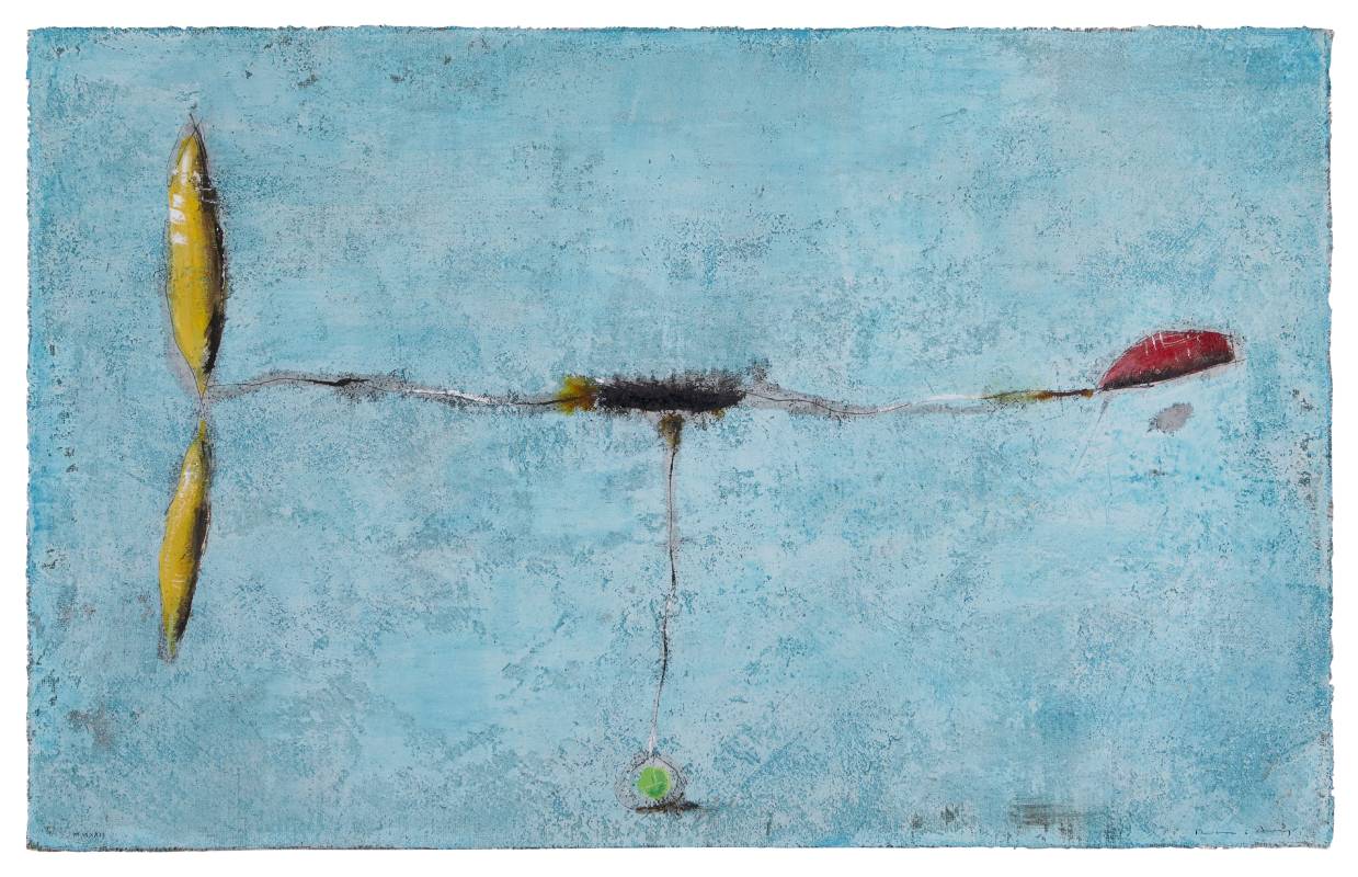 Airplane with green tail,2022,70x110.5cm, Mixed media on burlap and wood