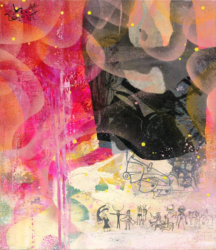 早春行旅系列(12)-秋影花香，2021-22，油畫.複合媒材、畫布，53×46cm。