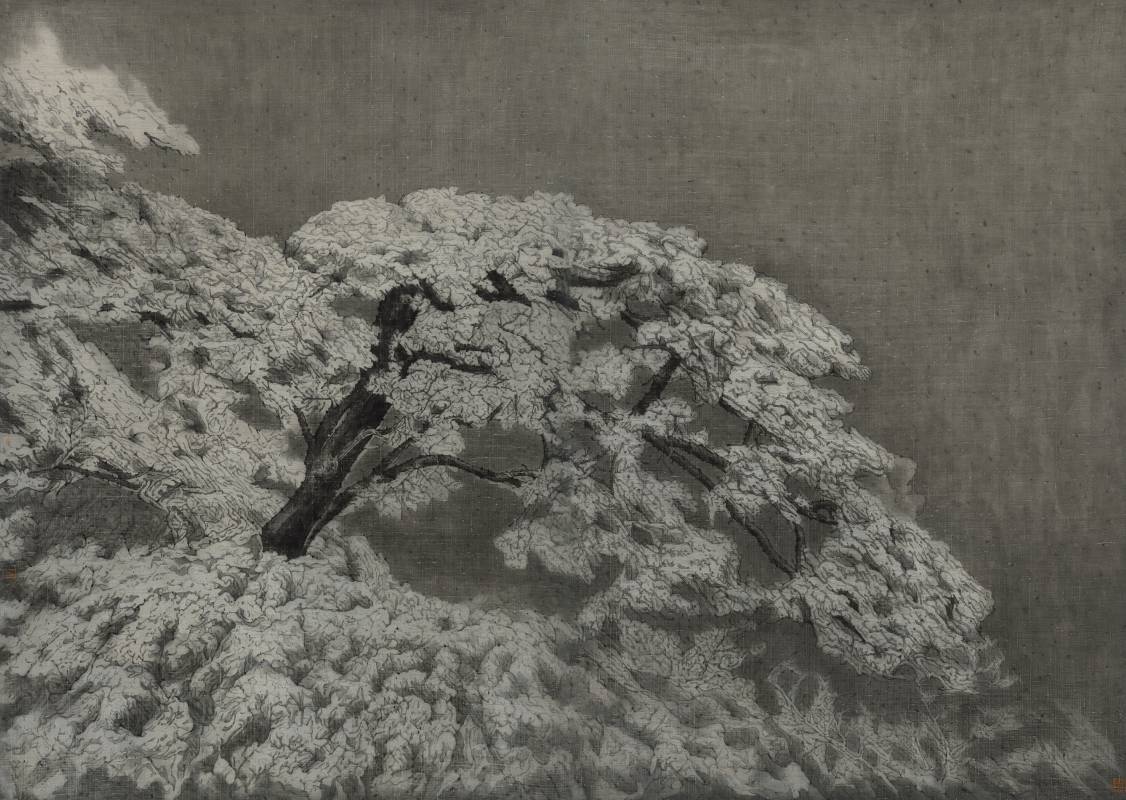 楊新收《松雪》，水墨設色絹本，135 x 185 cm，2022