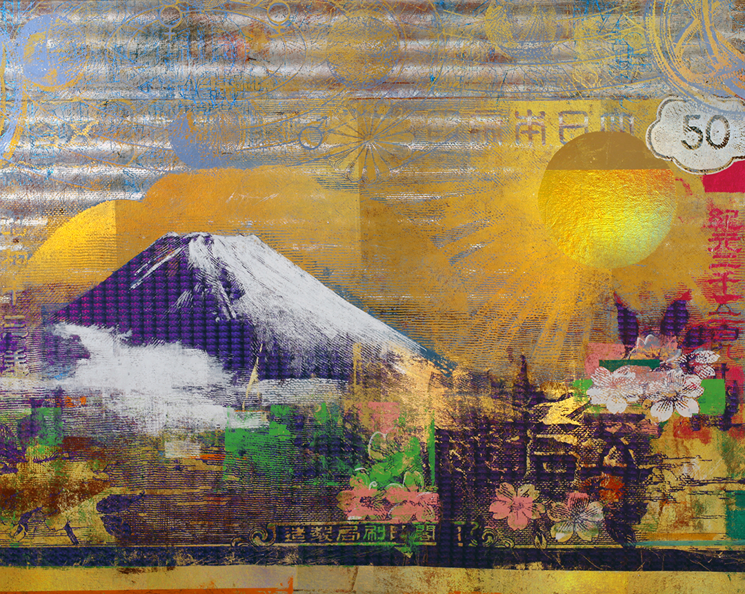 Houben Tcherkelov 昭和13年五十錢富士山 2023 複合媒材 121x152cm