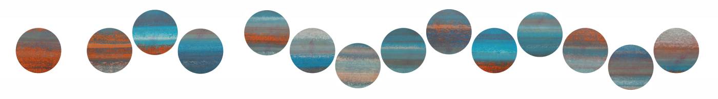積吶虹光，〈心球系列〉，2019年，壓克力顏料、紙，1680 X 120 cm。