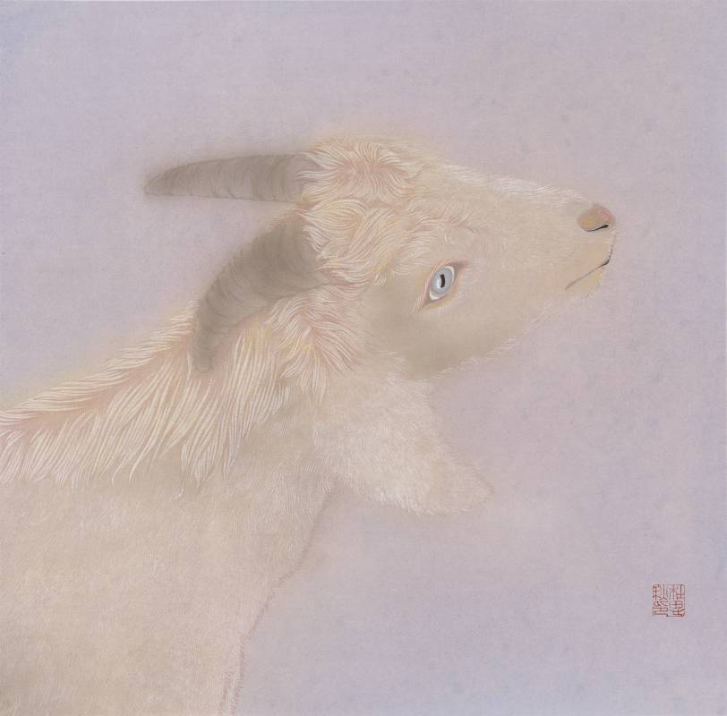 杜思秋〈十二生肖–羊〉35 x 35 cm  2023  設色、紙本