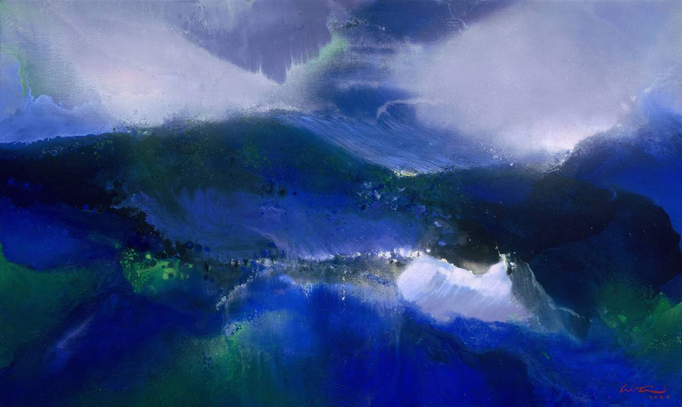 蔡文雄 / ⼤⼭無我Selfless in the Mountains, 油彩 畫布 	Oil on canvas,	97x162 cm, 2020