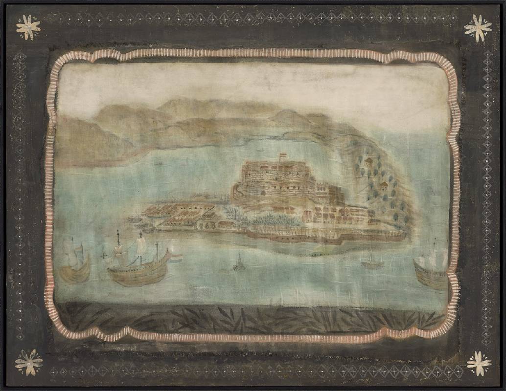 洪永欣_熱蘭遮城t Fort Zeelandia,板上紙本、胚布、礦物顏料、天然土Paper on Board, Grey,Mineral Pigment,Mud Pigment,91x116(60x90)cm,2024