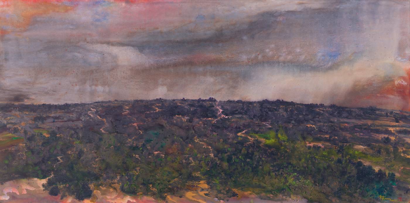 《落雲》，邱顯德，2010，水彩，114×230cm