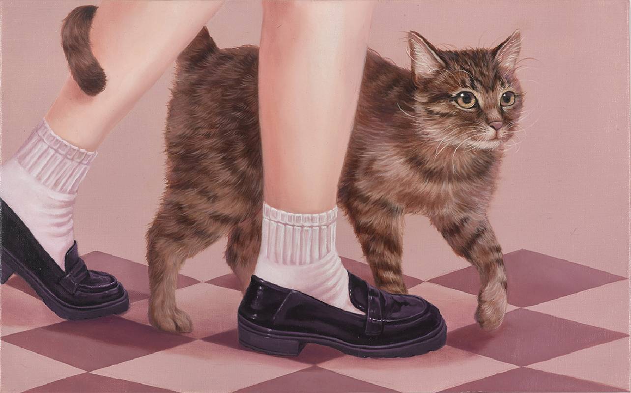 少女與如貓一般的少年，油彩畫布，33x53cm，2024