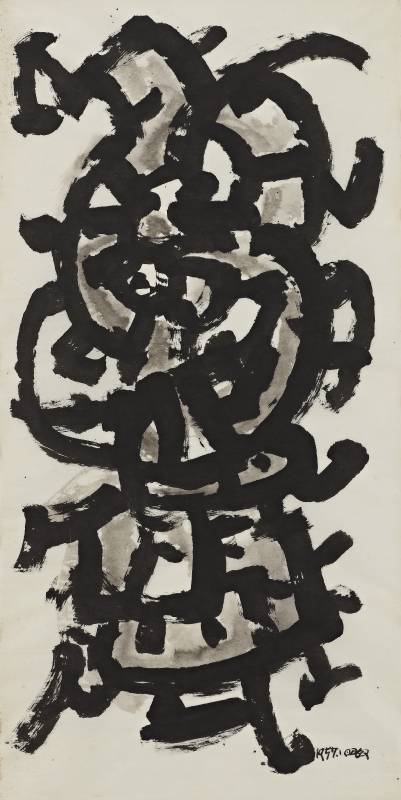 蕭明賢，構成#5707，120x60cm，1957