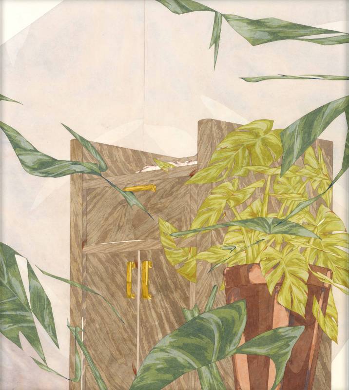 黃昱昊｜有植栽的室內-姑婆芋龜背芋00 70.5×63cm 2022 紙本設色