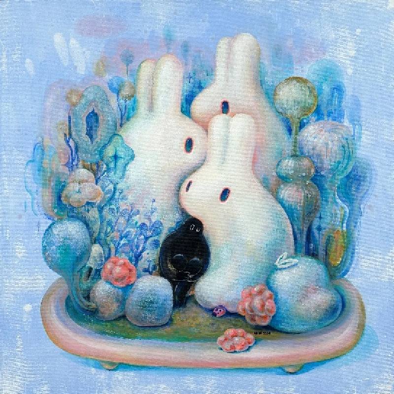 〈BUNNY BONSAI no.3〉，壓克力顏料、畫布，60X60cm，2024