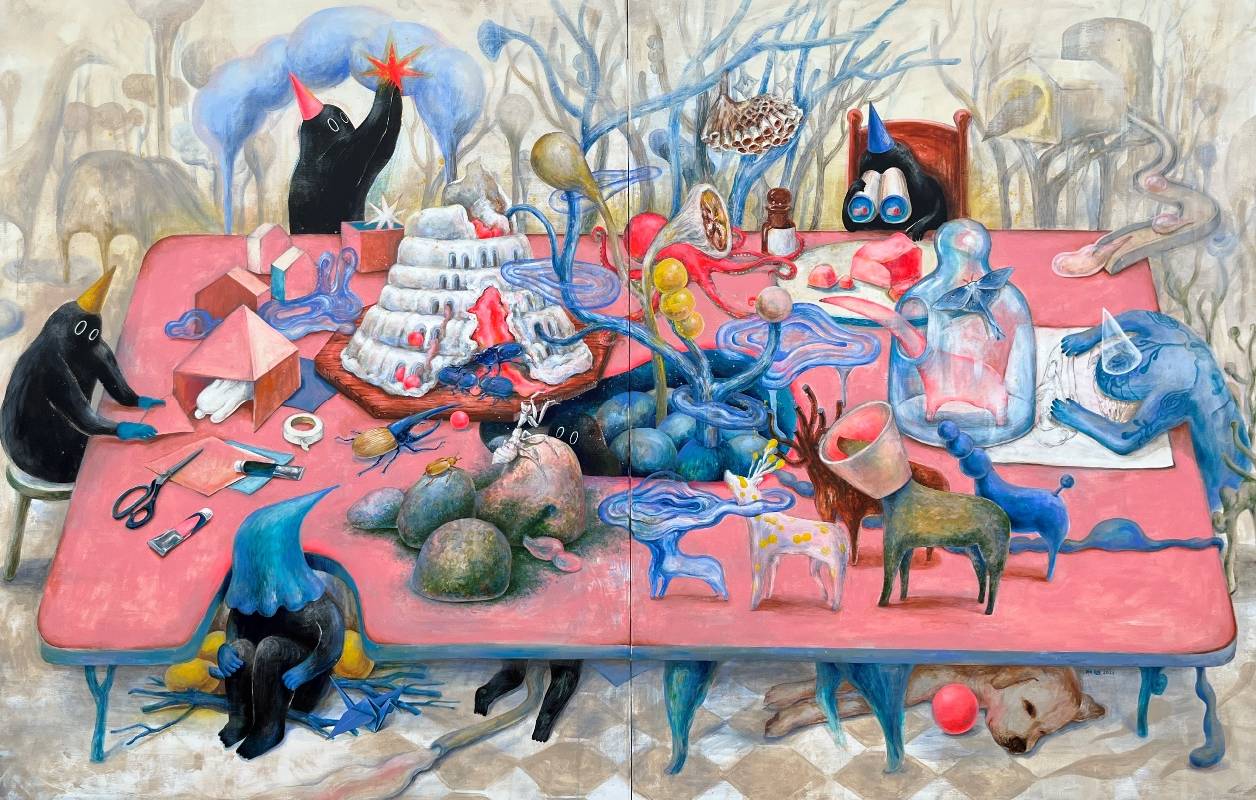 〈Pinky’s dream〉，壓克力顏料、畫布，224X145.5cm(雙聯幅)，2023