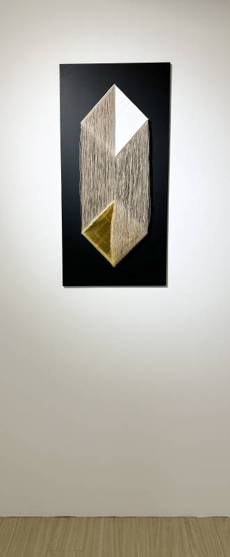 Chicken or Egg 雞或蛋｜90x46x3 cm｜2024｜white acrylics, gold leaves, linen, black mdf