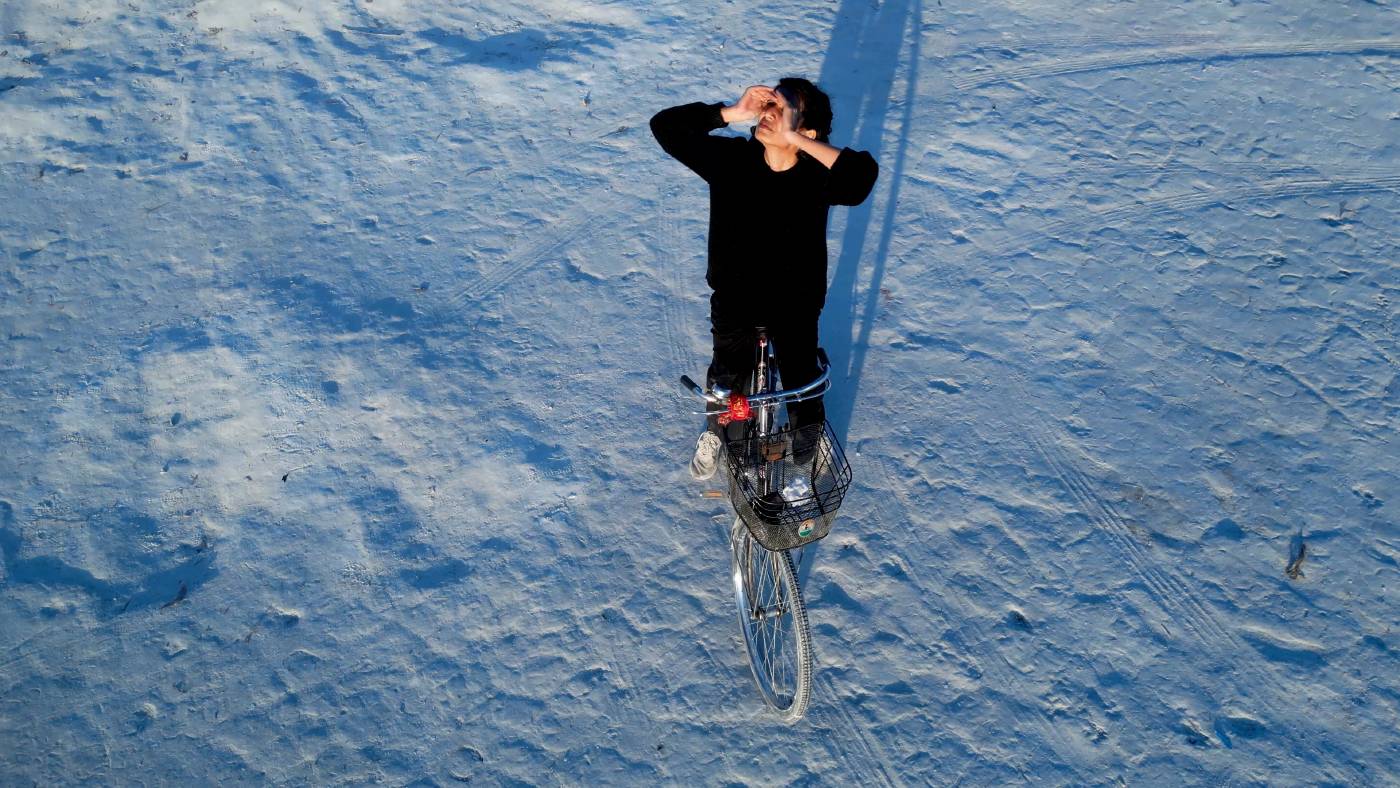 Raqs Media Collective, The Bicyclist Who Fell Into a Time-Cone, 2023, single-channel video, 25’05”. Courtesy of the Jencks Foundation at The Cosmic House and the artists