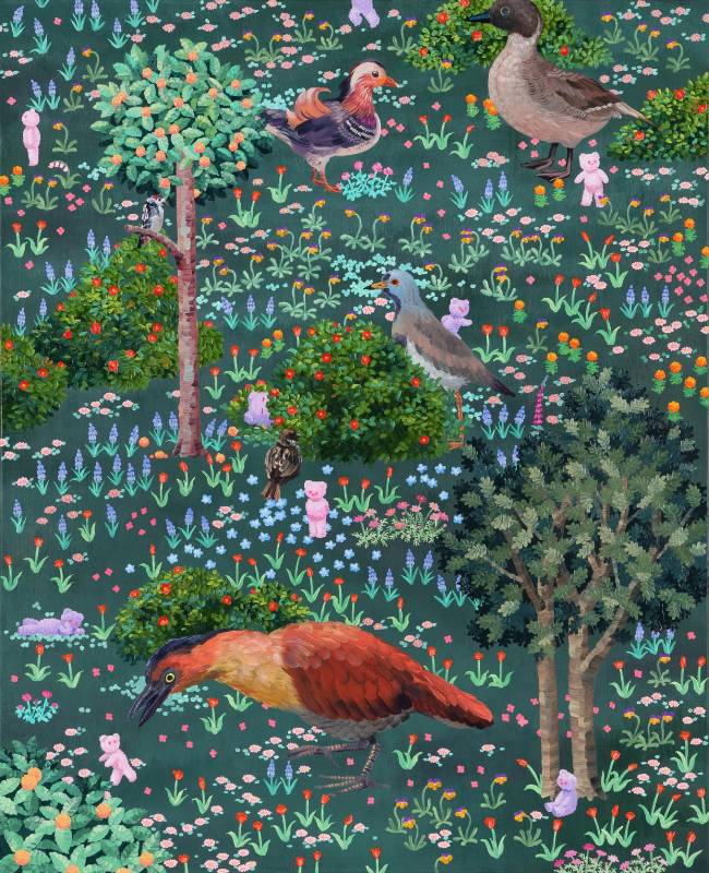 微睡花鳥園-夢 Madoromi Flower and Bird Garden - Yume 油彩在畫布上 Oil on canvas 65.4 x 53.1 cm 2025
