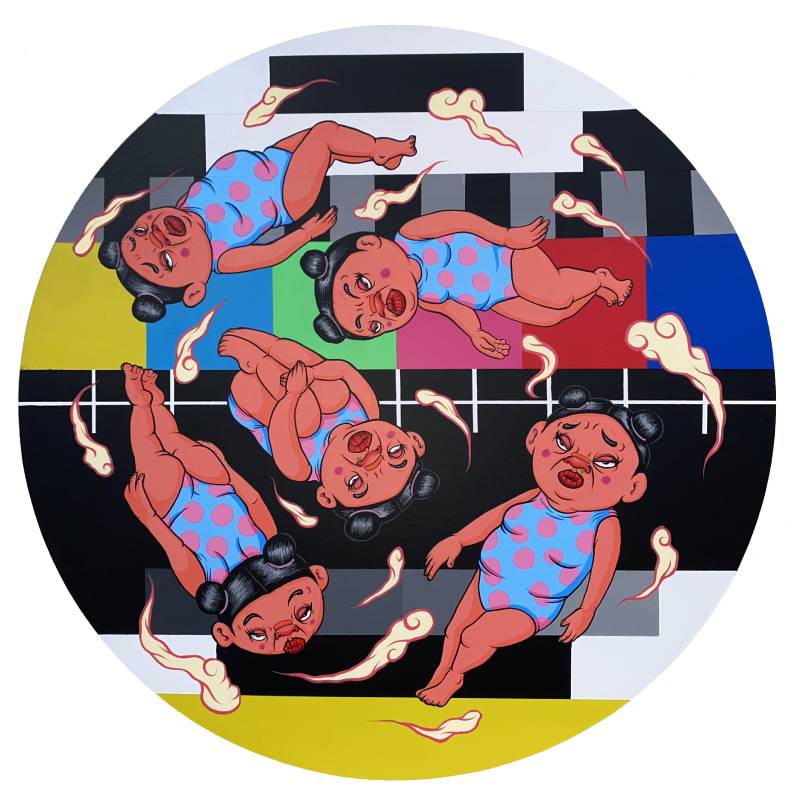 黑雞先生_夜間巡迴_acrylic on canvas_50x50cm_2024。圖 / 藝星藝術中心提供