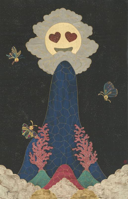 摩登世代系列24，85x55cm，礦物顏料、金屬箔泥、雲母、絹本設色，2024