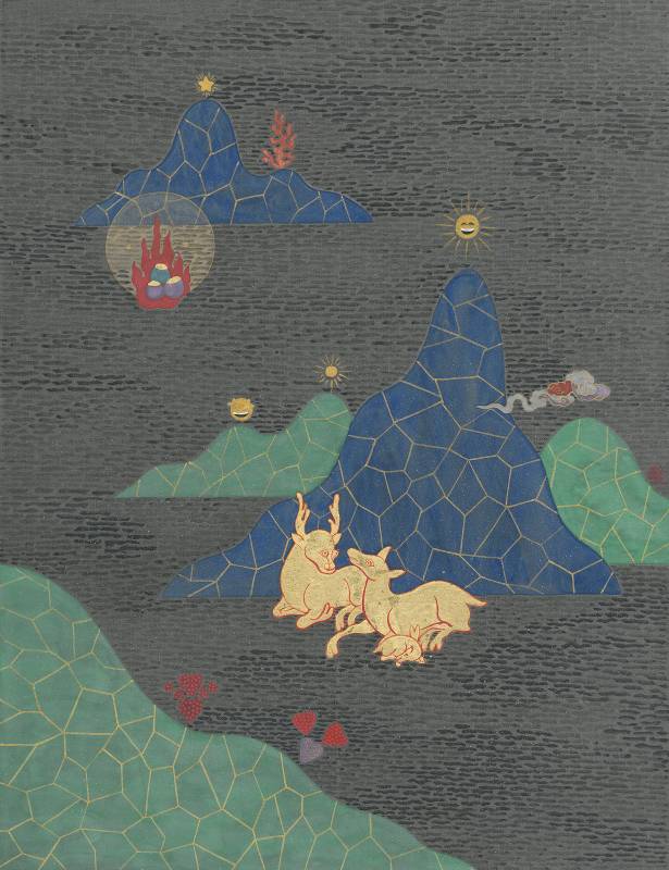 摩登世代系列27，68x52cm，礦物顏料、金屬箔泥、雲母、絹本設色，2025