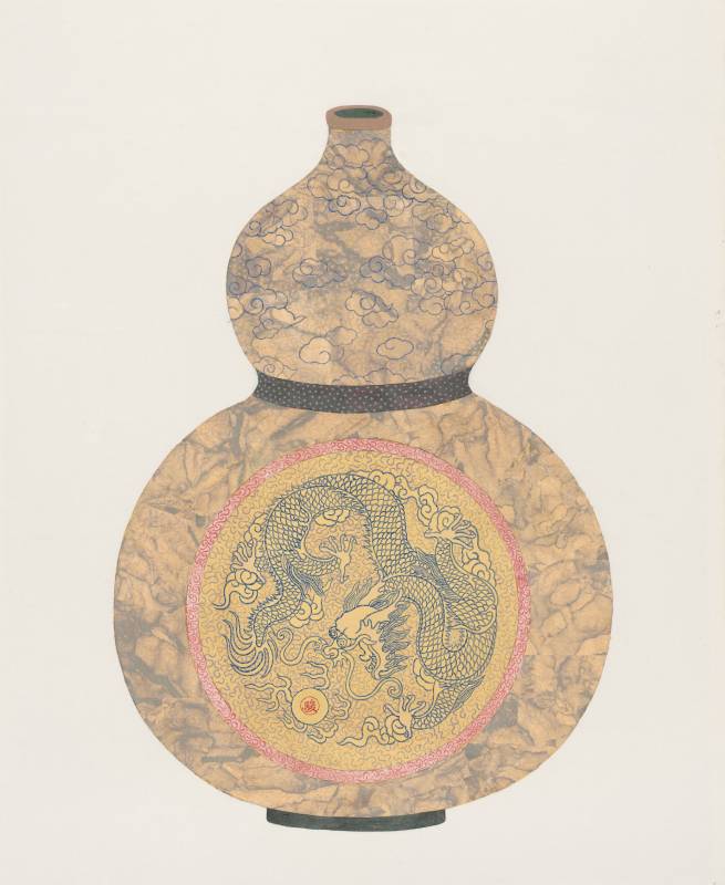 時和景泰系列-壺中天地5	 ，100x80cm，礦物顏料、金屬箔泥、雲母、絹本設色	2025