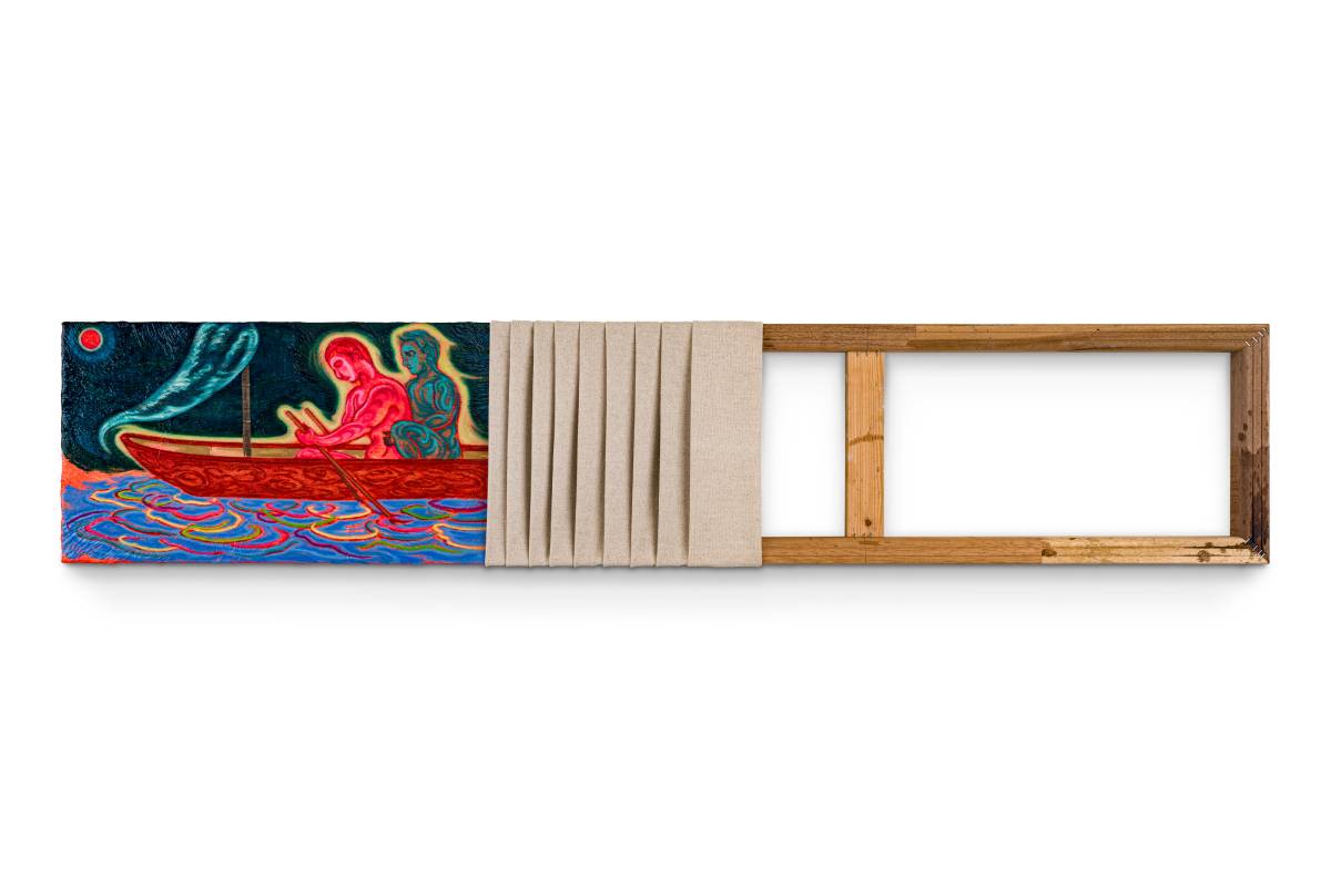 夜影曳航_油彩、壓克力、碳酸鈣於畫布、木框_30x150cm_2025