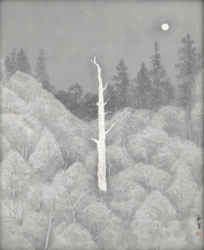 遺木誌・對月 38×31cm 2025 水墨絹本