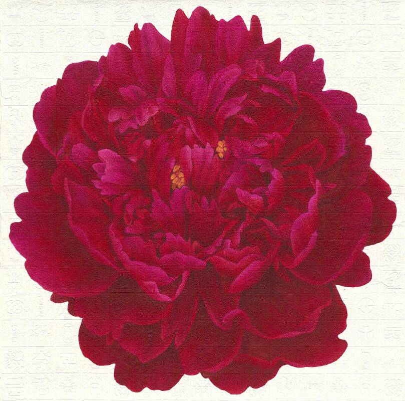 李君毅|心花:紅牡丹 60×60cm 水墨手造設色紙本 2025