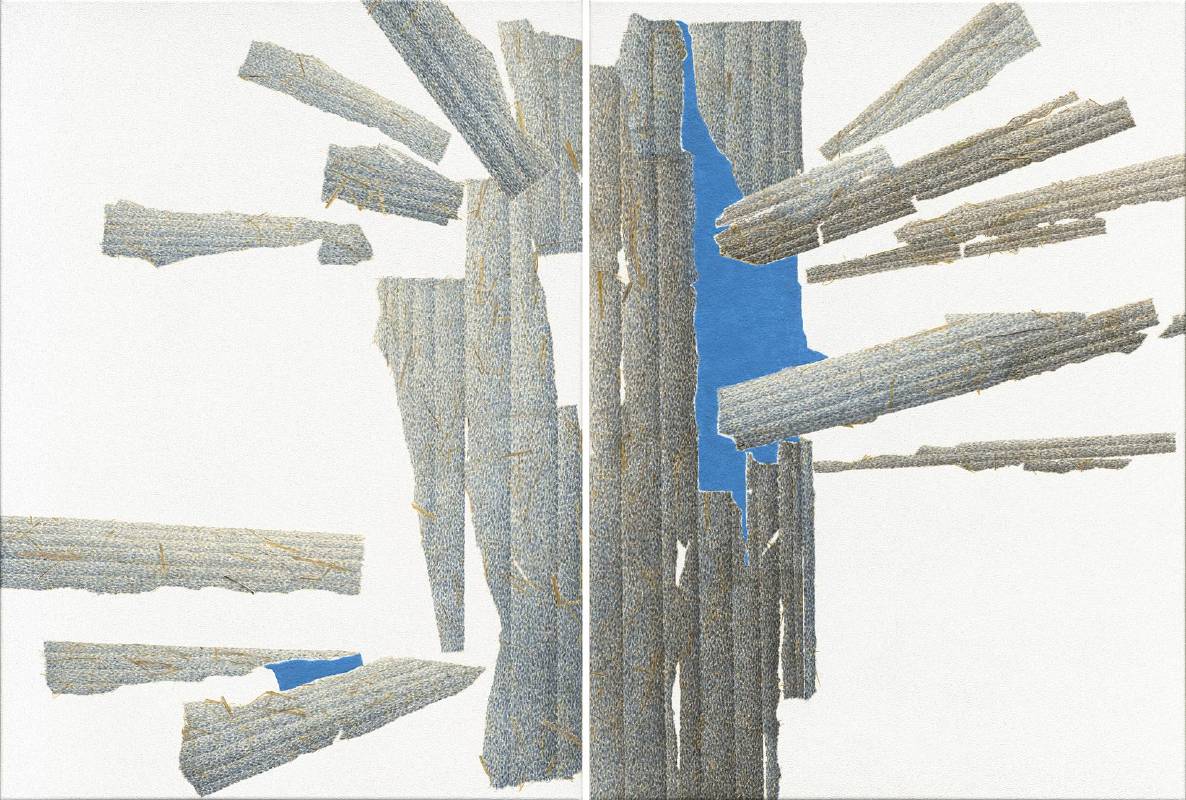 吳上瑋｜藍色空間－7 72.5×53cm×2 手工麻紙、墨、麻布、岩彩 2025