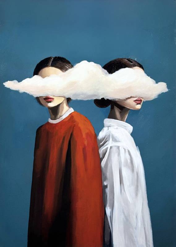 《縫合的雲 Still, We Are Connected
》, 壓克力、畫布, 65x90.5cm,2025