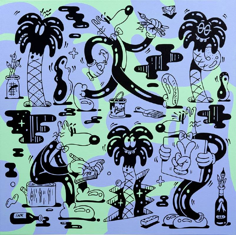 史蒂文 • 哈林頓，願望 Wishes，壓克力 ‧ 畫布，116.8 x 116.8 cm，2021年