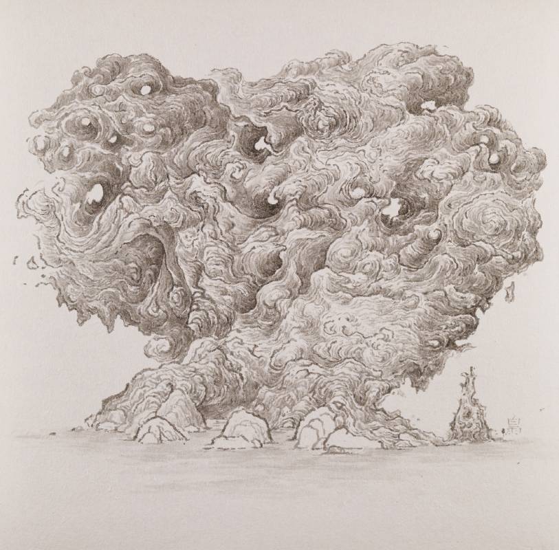  白雨 Bai Yu｜千漏巖 Thousand Leaks Rock, 水墨紙本 Ink on paper, 32x32cm, 2022