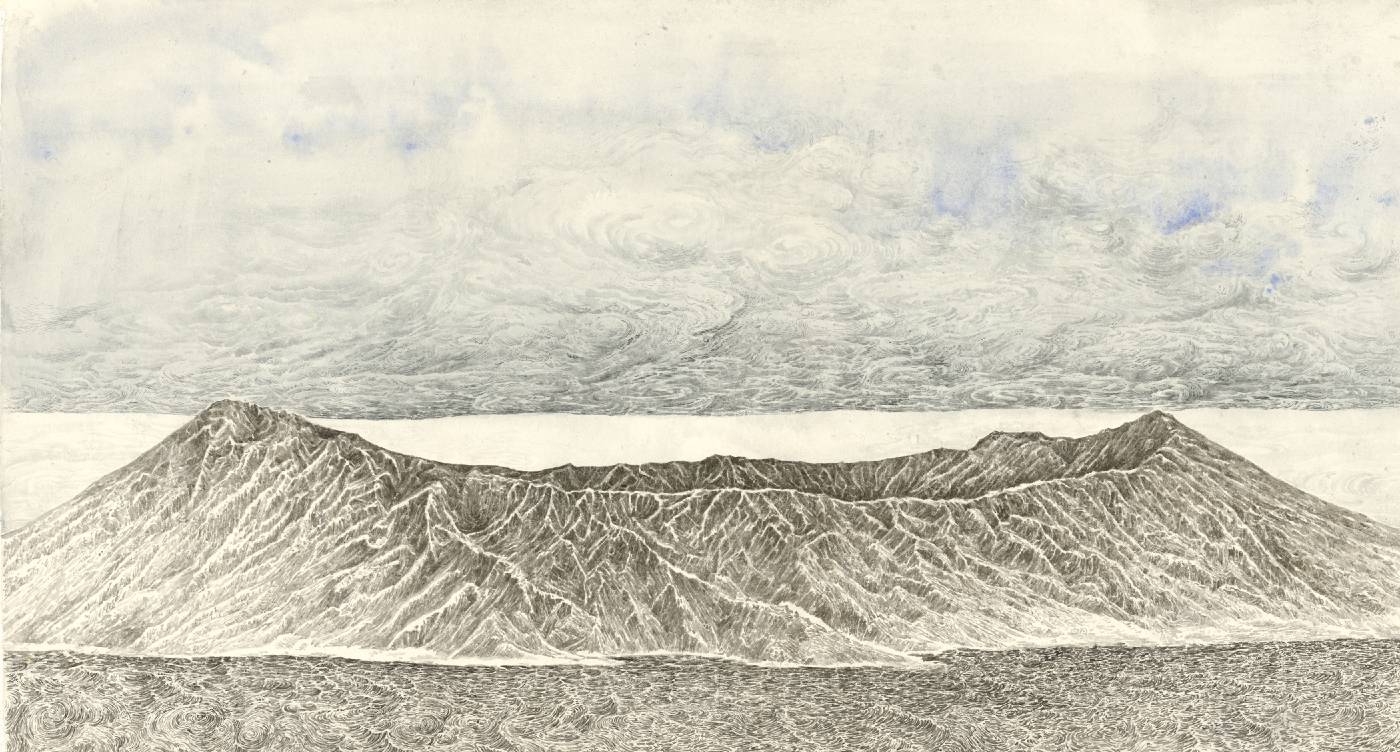 白雨 Bai Yu｜惠爾山 Hverfjall, 水墨紙本 Ink on Paper, 140x80cm, 2025